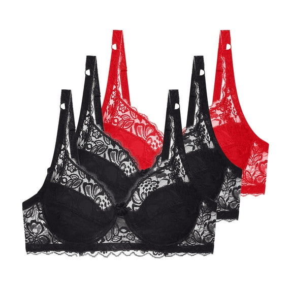 Riecok Underwire Bras for Women Plus Size Lace 3 Pack Underwire Bras Full Coverage Push Up Bras Breathable Comfortable Bras