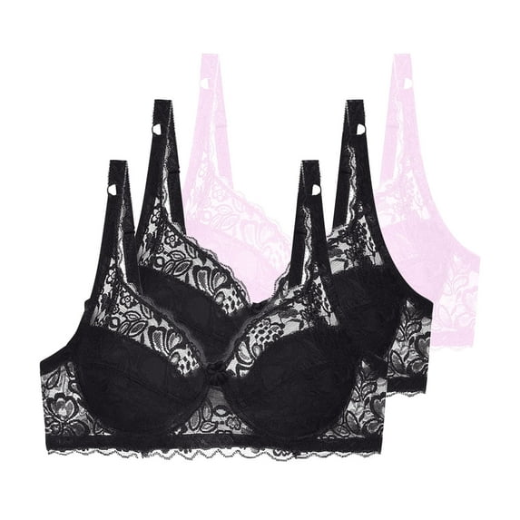 Riecok Underwire Bras for Women Plus Size Lace 3 Pack Underwire Bras Full Coverage Push Up Bras Breathable Comfortable Bras