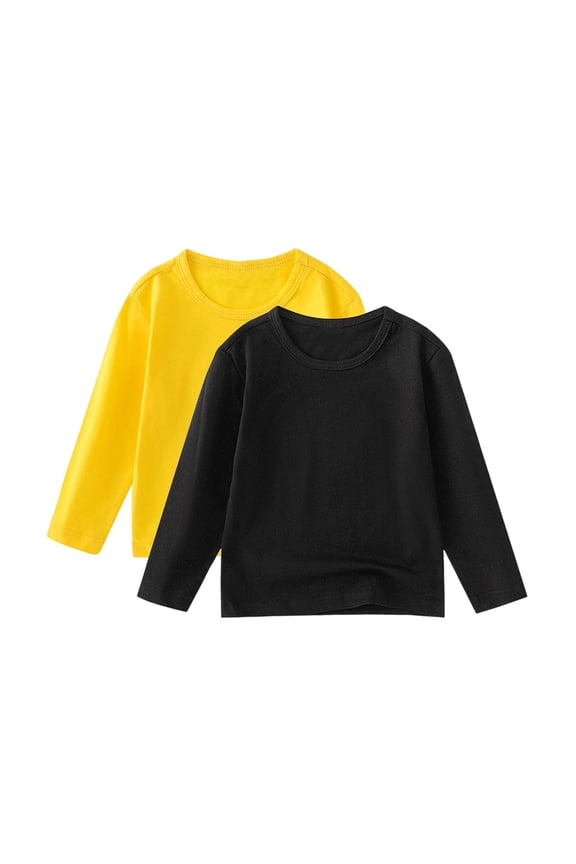 Unisex Shirts for Toddlers Long Sleeve Round Neck Solod Color Pullover Comfortable Fall Winter Bottoming Shirt 2 Pack Black 12 Months