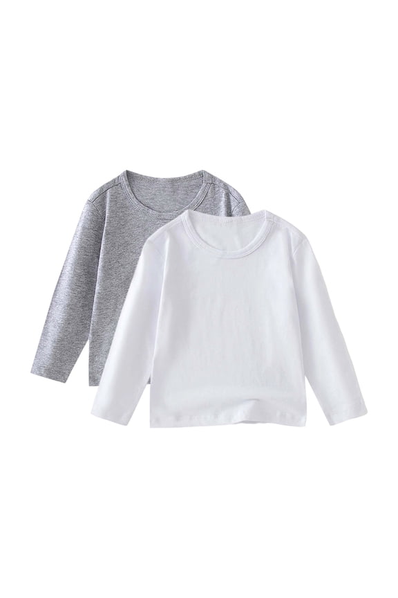 Unisex Shirts for Toddlers Long Sleeve Round Neck Solod Color Pullover Comfortable Fall Winter Bottoming Shirt 2 Pack White 12 Months