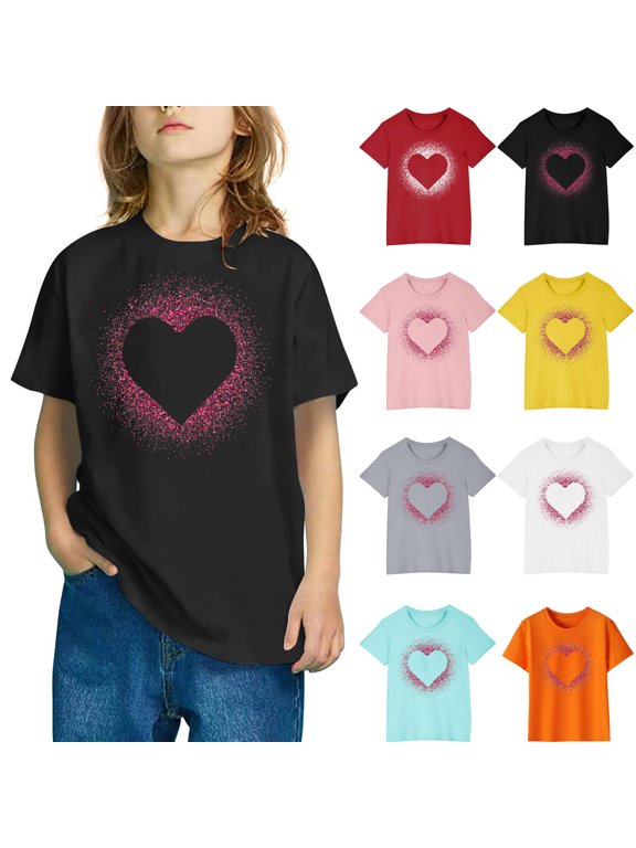 Valentine's Day 2-10 Years Boys Cotton Birthday T Shirts Crew Neck Short Sleeve Toddler Kids Girls 2025 Comfortable Shirt Kids Clothes Toddler Kids Girls 2025 Casual Loose Shirts Orange 4 T