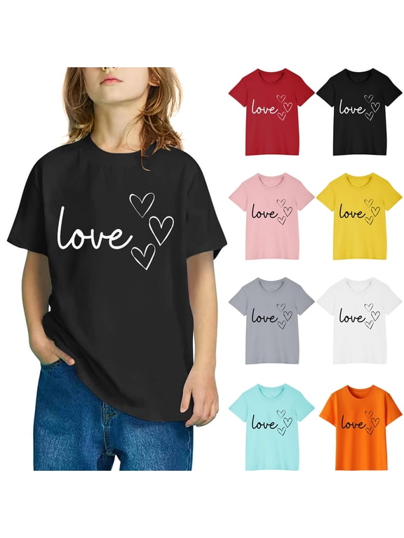 Valentine's Day 2-8 Years Boys Cotton Birthday T Shirts Crewneck Short Sleeve Toddler Kids Girls Comfortable Shirt Kids Clothes Toddler Kids Girls Summer Tops Orange 4 T