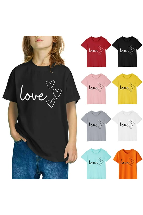 Valentine's Day 2-8 Years Boys Cotton Birthday T Shirts Crewneck Short Sleeve Toddler Kids Girls Comfortable Shirt Kids Clothes Toddler Kids Girls Summer Tops Orange 4 T