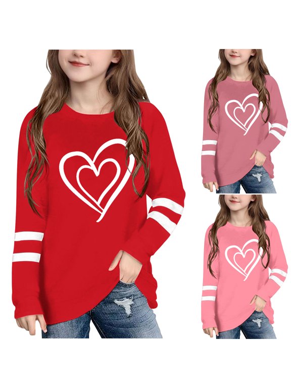 Valentine's Day Kids T shirts Crew Neck Short Sleeve Toddler Kids Girls 2025 Comfortable Shirt Kids Clothes Toddler Kids Girls 2025 Summer Tops Pink 4 T