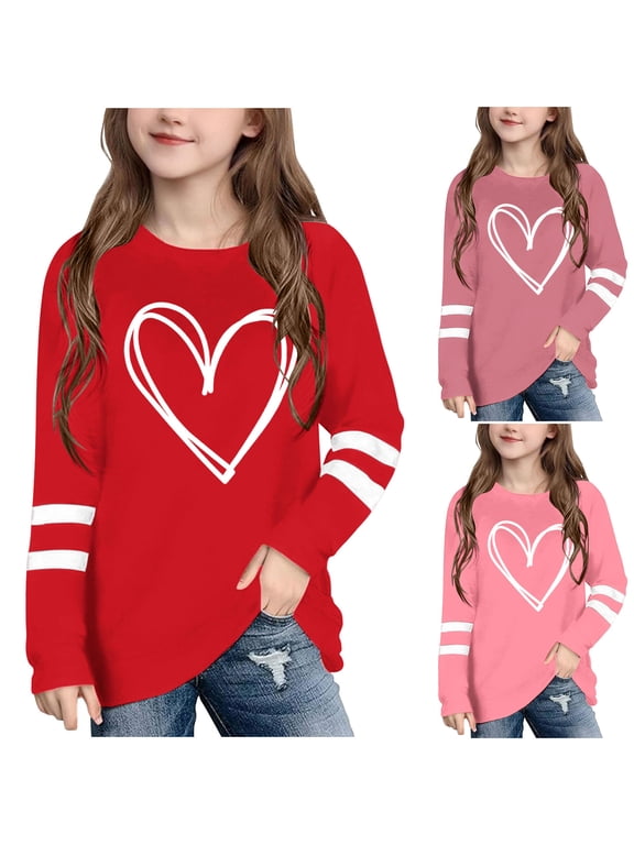 Valentine's Day Short Sleeve Girls Boys blouses Round Neck Toddler Kids Girls Comfortable Shirt Kids Clothes Toddler Kids Girls Casual Loose Shirts Red 4 T