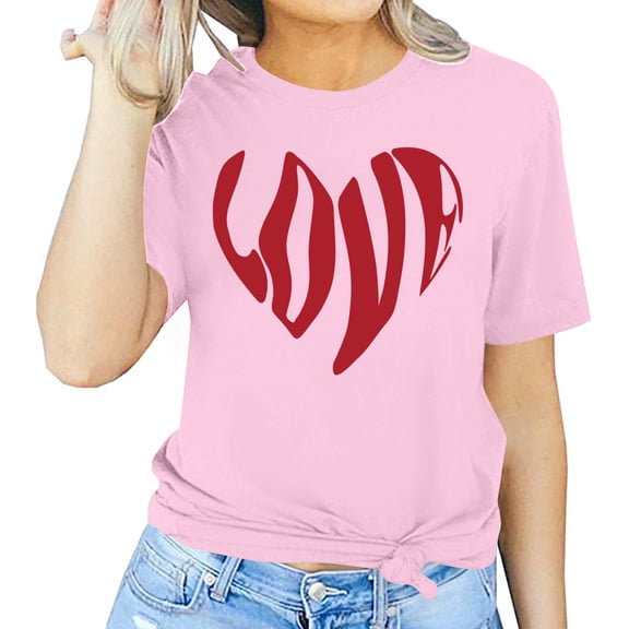 Riecok Valentine's Day T Shirt for Women Crewneck Heart T Shirt for Women Short Sleeve Summer Casual Comfy Novelty Graphic Tops Pink L