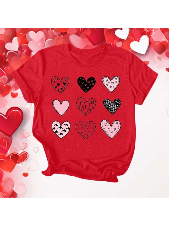 Valentine's Day T Shirts Crew Neck Short Sleeve Round Neck Toddler Kids Girls Comfortable Shirt Kids Clothes Toddler Kids Girls Summer Tops Red XL