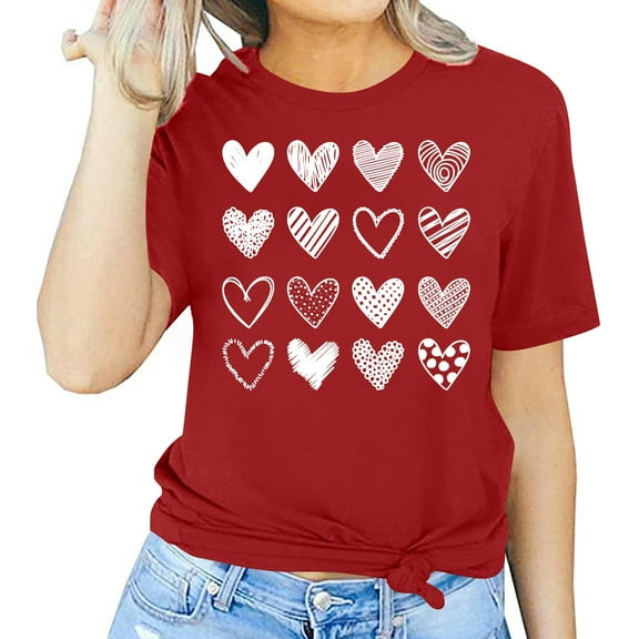 Riecok Valentines Day Shirts Women Plus Size Crew Neck Love Graphic Tee Short Sleeve Summer Comfy Casual Short Sleeve Tops Red XL