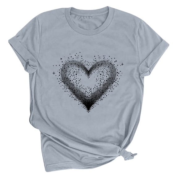 Riecok Valentines Day Shirts Women Plus Size Crewneck Love Graphic Tee Short Sleeve Summer Comfy Casual Short Sleeve Tops Gray XL