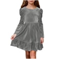 thumbnail image 1 of Riecok Velvet Dresses for Girls Long Sleeve Crewneck A Line Dress Solid Bow Back Midi Princess Dresses, 1 of 7
