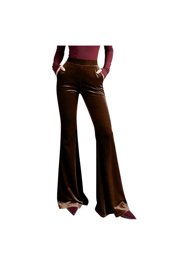 Velvet Pants Women Elastic Waist Flare Leg Pant Solid Loose Business Pants Casual Trouser with Pockets
