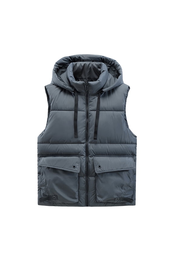 Vests for Men Sleeveless Hooded Jackets Drawstring Zip up Coats with Pockets Casual Trendy Outerwear