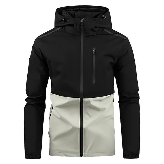 Riecok Waterproof Jacket for Men Long Sleeve Hooded Jackets Zip Up Coats with Pockets Comfortable Althletic Outetwear