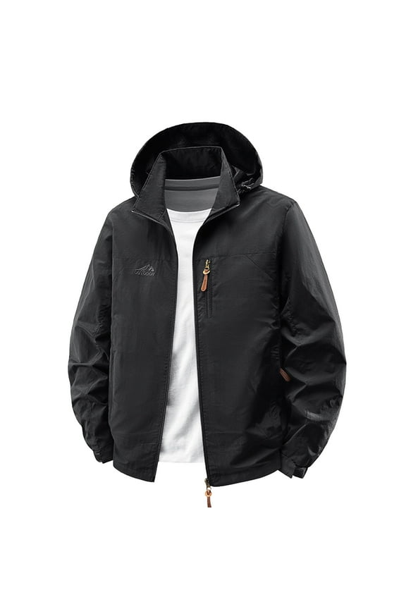 Waterproof Jacket for Men Long Sleeve Hooded Jackets Zip Up Coats with Pockets Solid Casual Althletic Outetwear