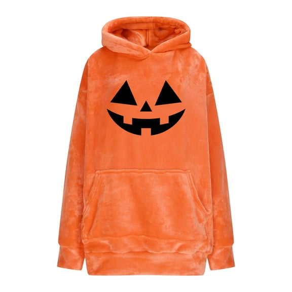 Riecok Wearable Blanket Hoodie Flannel Multifunctional Long Sleeve Pumpkin Sweatshirt with Pocket Cozy Soft Halloween Clothes