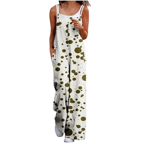 Riecok Wide Leg Jumpsuit for Women Sleeveless Spaghetti Strap One Piece Rompers Casual Overalls with Pockets