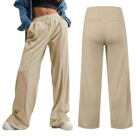 Riecok Wide Leg Sweatpants Women High Waist Drawstring Wide Leg Solid Color Active Lounge Trousers Loose Workout Joggers
