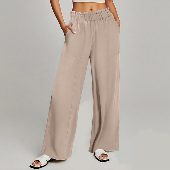 Riecok Wide Leg Sweatpants Women High Waist Elastic Waist Straight Leg Solid Color Sport Lounge Trousers Loose Workout Joggers