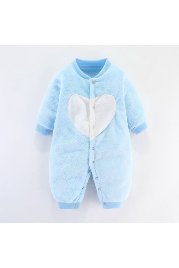 Winter Baby Clothes Fleece Thick Jumpsuit Cartoon Animal Ear Footed Sleepers Infant Onesies Blue 9 Months