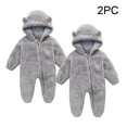 thumbnail image 1 of Riecok Winter Baby Clothes Fleece Thick Jumpsuit Cute Bear Ears Hooded Solid Footed Sleepers Infant Onesies Gray 6 Months, 1 of 8