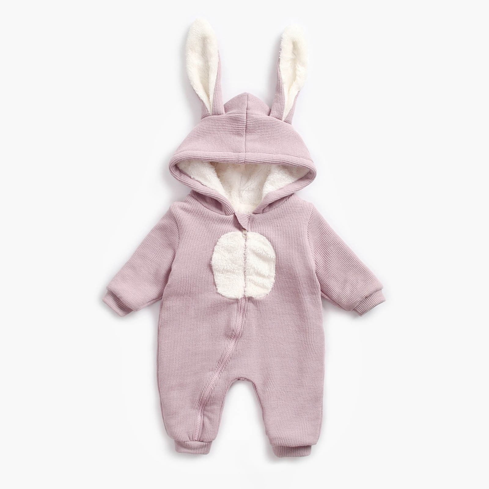 Riecok Winter Baby Clothes Fleece Thick Onesie Cute Rabbit Ears Hooded Winter Infant Clothes Purple 2 Years