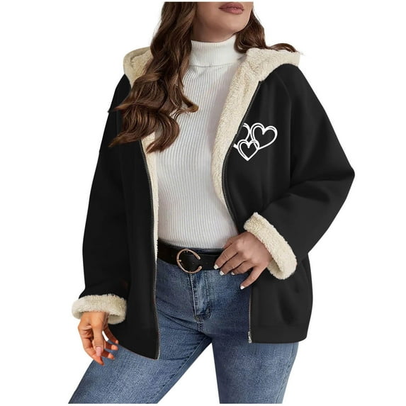 Riecok Winter Coats for Women Long Sleeve Hooded Jackets Zip Up Fuzzy Coats with Pockets Printed Casual Stylish Outerwear