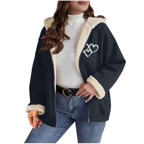 Riecok Winter Coats for Women Long Sleeve Hooded Jackets Zip Up Fuzzy Coats with Pockets Printed Casual Stylish Outerwear