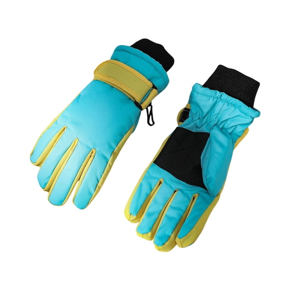 Riecok Winter Gloves Toddler Waterproof Elastic Wrist Cute Print Snowboard Warm Mittens for Boys Girls Light Blue 9 Years