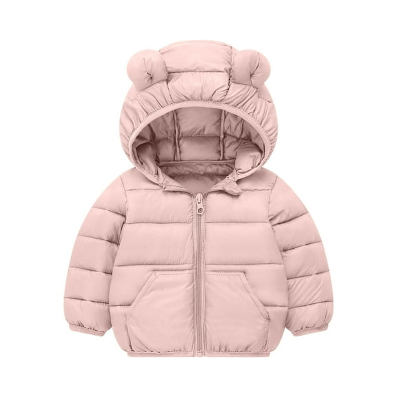 Riecok Winter Hoodies for Girls with Pocket Long Sleeve Zip up Bear Ear Everyday Casual Outwear Pink 5 Years