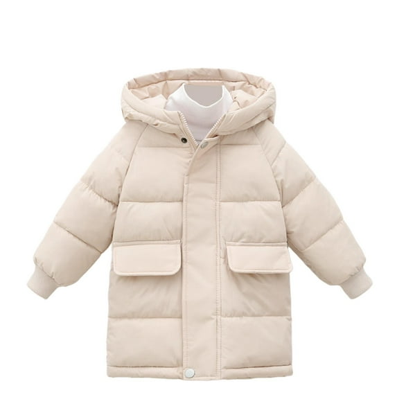 Riecok Winter Hoodies for Girls with Pocket Long Sleeve Zip up Solid Color Outwear Jacket Clothes Beige 5 Years