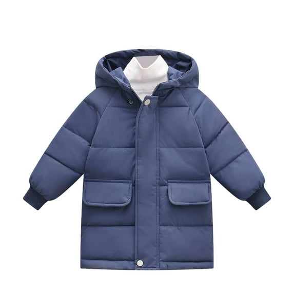 Riecok Winter Hoodies for Girls with Pocket Long Sleeve Zip up Solid Color Outwear Jacket Clothes Blue 5 Years