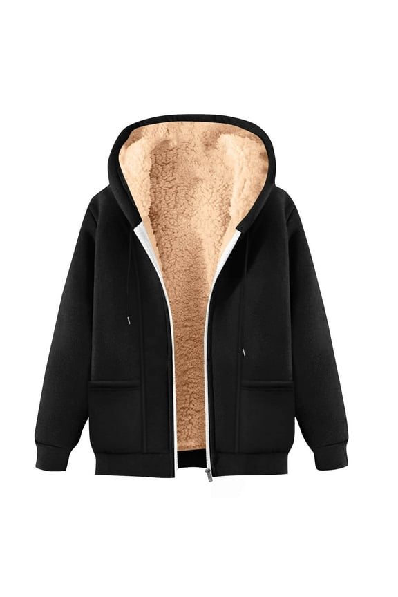 Winter Jackets for Women Long Sleeve Hooded Jackets Full Zip Coats with Pockets Solid Color Baggy Trendy Clothes