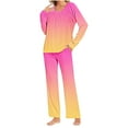 thumbnail image 1 of Riecok Winter Pajama Sets for Women Crewneck Loungewear Set Long Sleeve Tops and Pants Gradient Baggy Soft Sleepwear, 1 of 6
