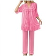 thumbnail image 1 of Riecok Winter Pajama Sets for Women Plus Size PJ Set 3/4 Sleeve Tops and Pants Solid Comfortable Soft Sleepwear, 1 of 7