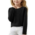 thumbnail image 1 of Riecok Winter Sweater for Girls Crewneck Long Sleeve Solid Color Winter Knit Tops for Little Girl Kids Black 14-15Years, 1 of 7