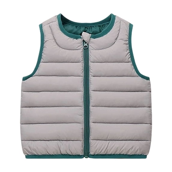 Riecok Winter Vest for Kids Sleeveless Stand Collar Zip up Quilted Jackets Thermal Solid Warm Outerwear Gray 2-3T