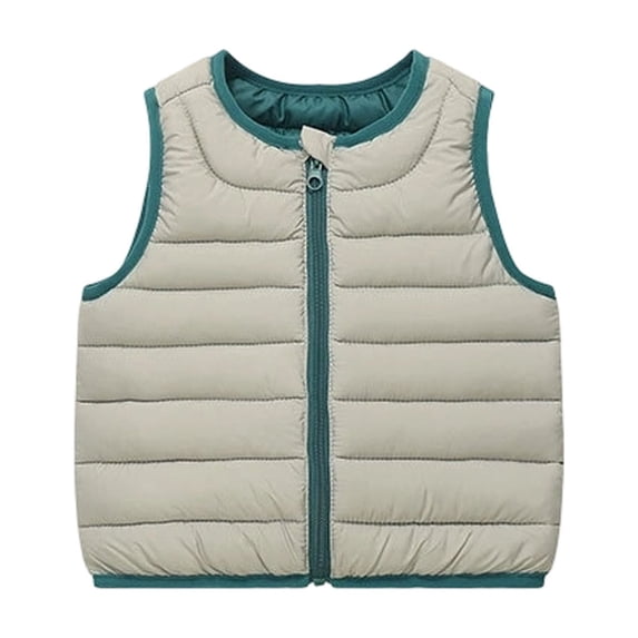Riecok Winter Vest for Kids Sleeveless Stand Collar Zip up Quilted Jackets Thermal Solid Warm Outerwear Green 5-6T
