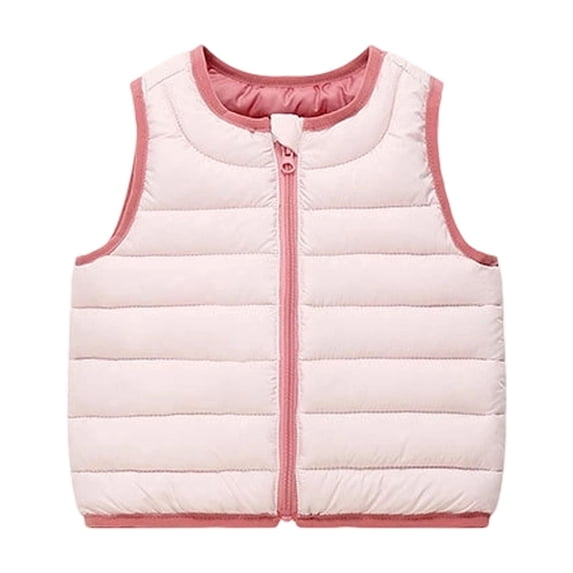 Riecok Winter Vest for Kids Sleeveless Stand Collar Zip up Quilted Jackets Thermal Solid Warm Outerwear Pink 9-10T