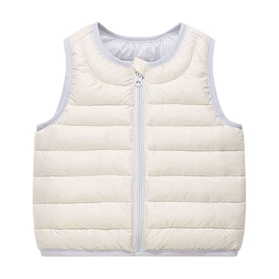 Riecok Winter Vest for Kids Sleeveless Stand Collar Zip up Quilted Jackets Thermal Solid Warm Outerwear White 3-4T