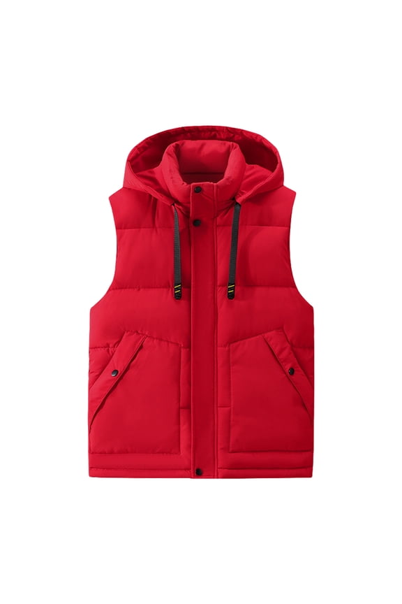 Winter Vest for Men Sleeveless Hooded Jackets Drawstring Zip up Coats with Pockets Cozy Soft Outerwear