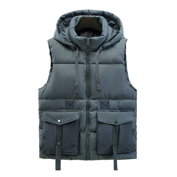 Riecok Winter Vest for Men Sleeveless Hooded Jackets Zip up Coats with Pockets Casual Comfortable Outerwear