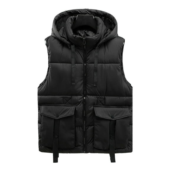 Riecok Winter Vest for Men Sleeveless Hooded Jackets Zip up Coats with Pockets Casual Comfortable Outerwear