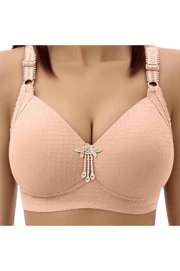 Wireless Bras for Women Plus Size Push up Full Coverage Bralette Supportive Backless Breathable Adjustable Straps Everyday Bras Watermelon Red 3XL