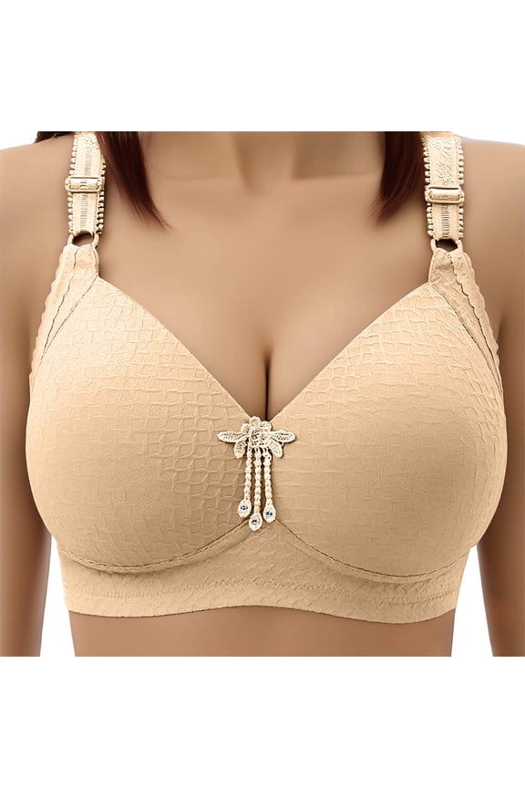 Wireless Bras for Women Plus Size Push up Full Coverage Bralette Supportive Backless Breathable Adjustable Straps Everyday Bras Beige 2XL