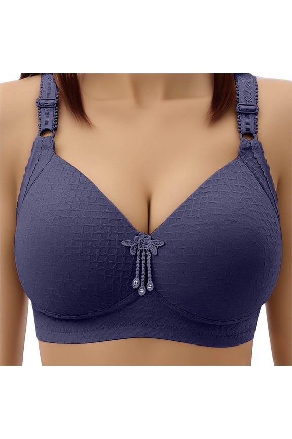 Wireless Bras for Women Plus Size Push up Full Coverage Bralette Supportive Backless Breathable Adjustable Straps Everyday Bras Navy 5XL