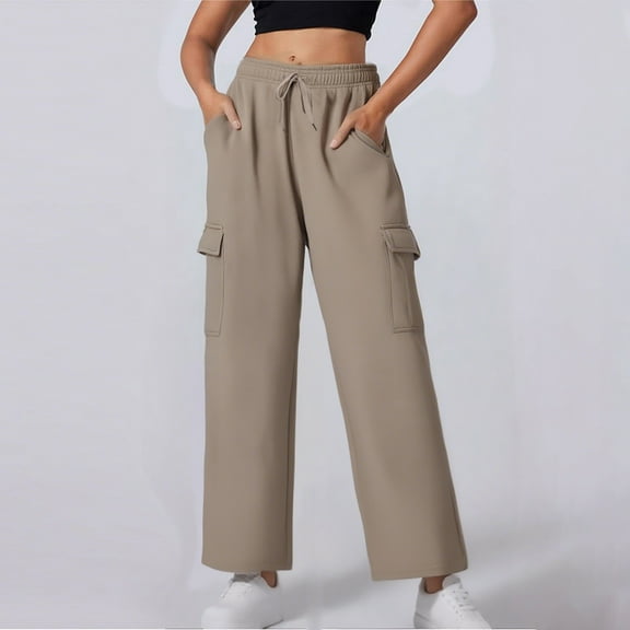 Riecok Women Cargo Sweatpants High Waist Button down Straight Leg Solid Color Casual Soft Sweatpants Lounge Pants