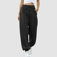 thumbnail image 1 of Riecok Women Pants Joggers High Waist Drawstring Wide Leg Solid Color Workout Lounge Trousers with Pockets, 1 of 7