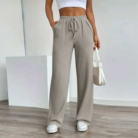 Riecok Women Sweatpants Pants High Waist Drawstring Straight Leg Solid Color Active Lounge Trousers Loose Workout Joggers