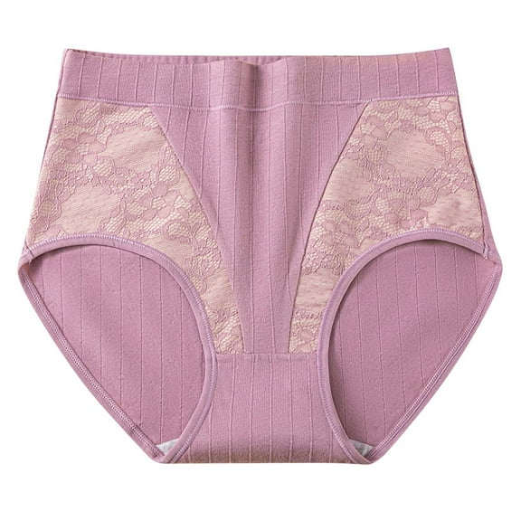 Riecok Women Underwear Brief Seamless High Waist Stretch Plus Size Breathable Comfortable Underwear Panties Purple L