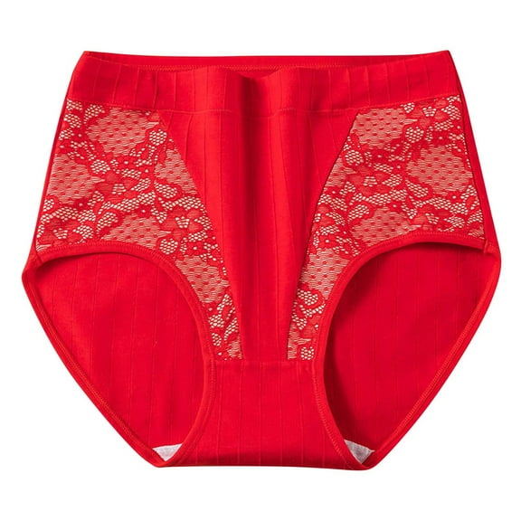 Riecok Women Underwear Brief Seamless High Waist Stretch Plus Size Breathable Comfortable Underwear Panties Red XXL